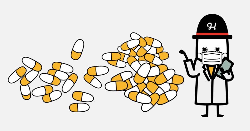 大量のカプセルと公式アンバサダーのイラスト