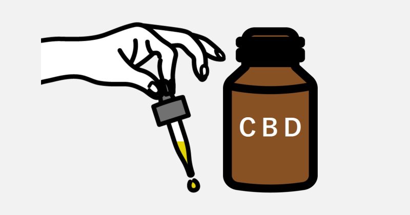 CBDオイルとスポイトを持つ手のイラスト